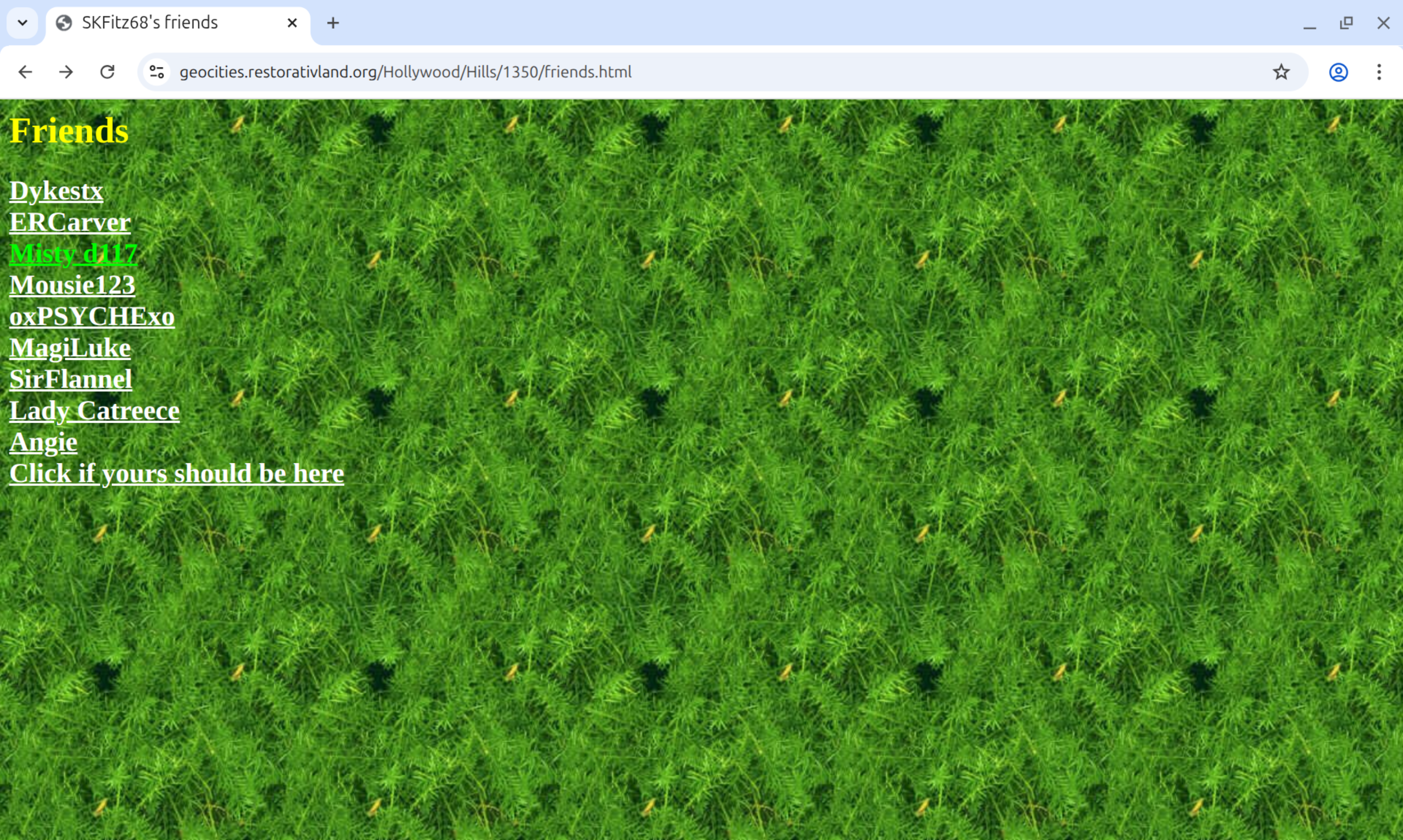 Screenshot of geocities page