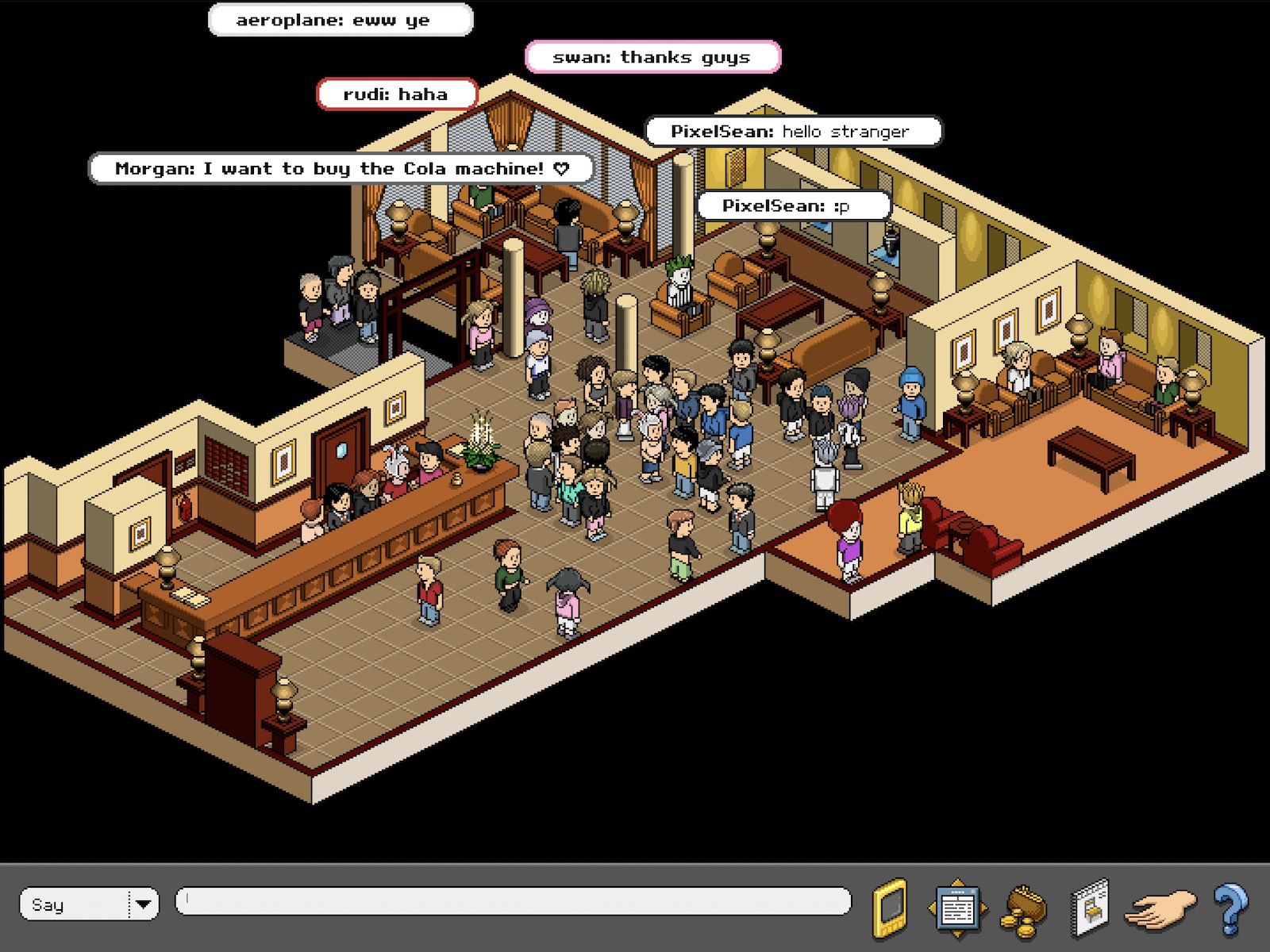 Habbo / Habbo Hotel was a online social game launched in 2003. Users on the game could create a virtual avatar, converse and interact with other users, play games, build and design virtual rooms, take care of [virtual pets](https://en.wikipedia.org/wiki/Virtual_pet Virtual pet), and complete [quests](https://en.wikipedia.org/wiki/Quest_(video_games) Quest (video games)).