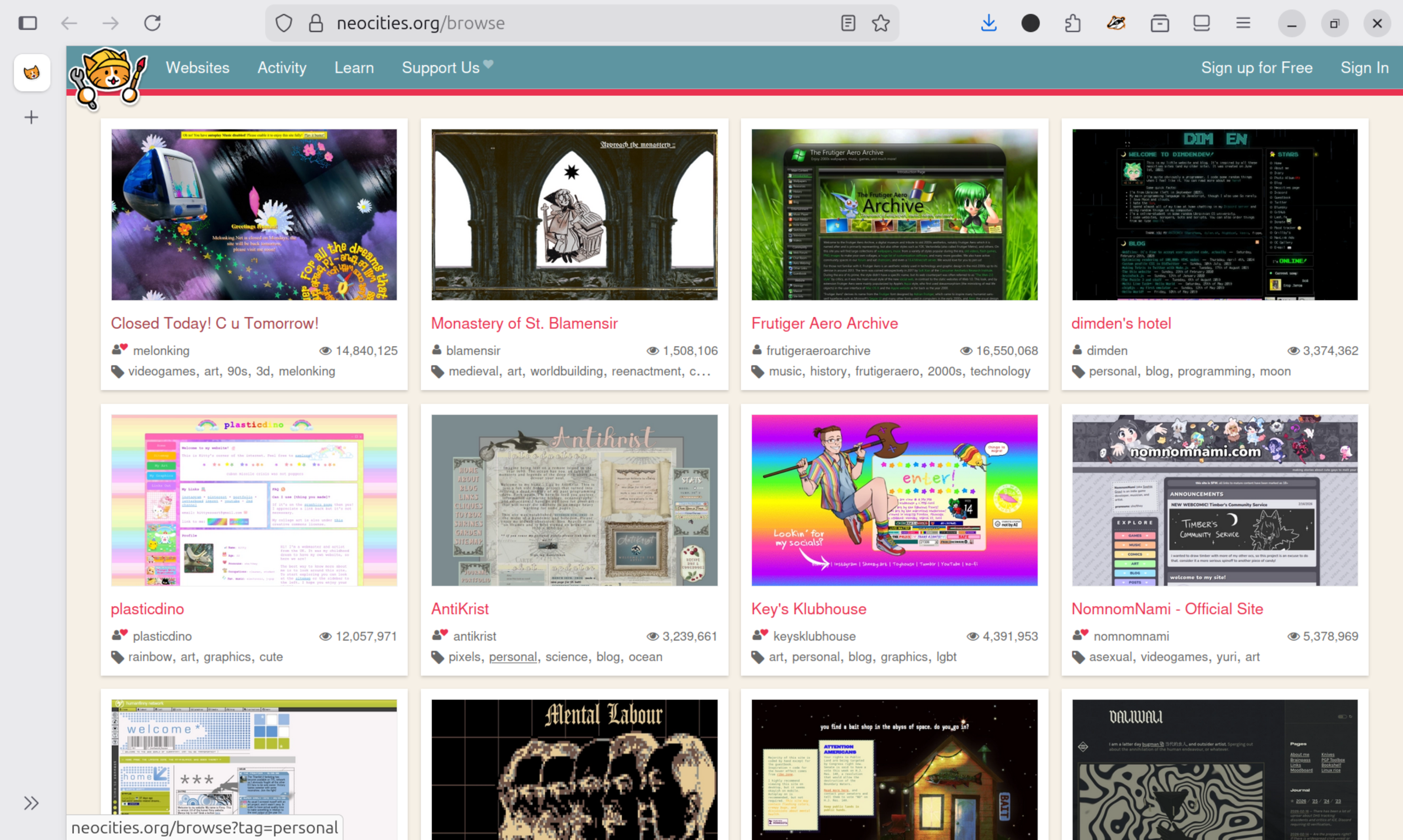 Neocities is both a place to build and host webpages, but also a platform to discover multiple personal sites