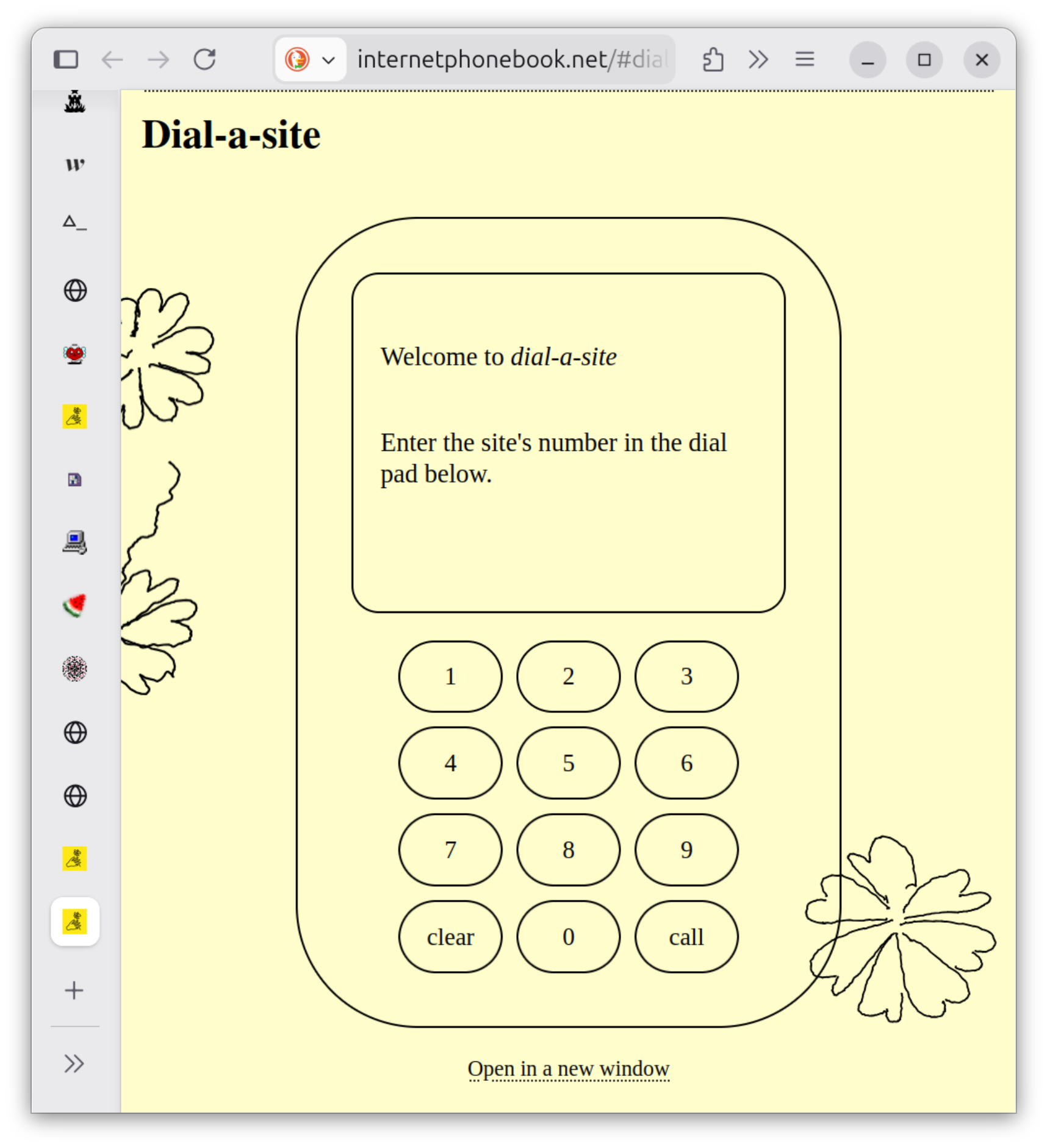 Screenshot of the dial a site section on the Internet phonebook&rsquo;s site.